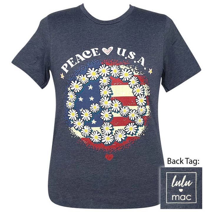 Lulu Mac - Peace USA - Heather Navy SS - LM74 for wholesale by Girlie Girl Originals
