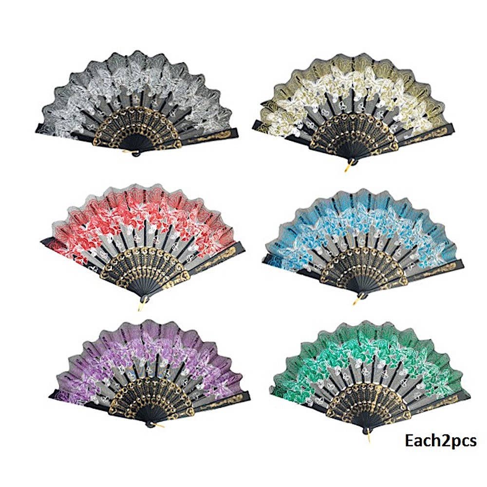 Atlas Fashion - Wholesale Handheld Folding Fan - Vintage Butterfly Embroidery Folding Fan1