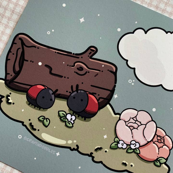Ladybugs on a Log 5 x 5 in Print for wholesale by Cravendoodles
