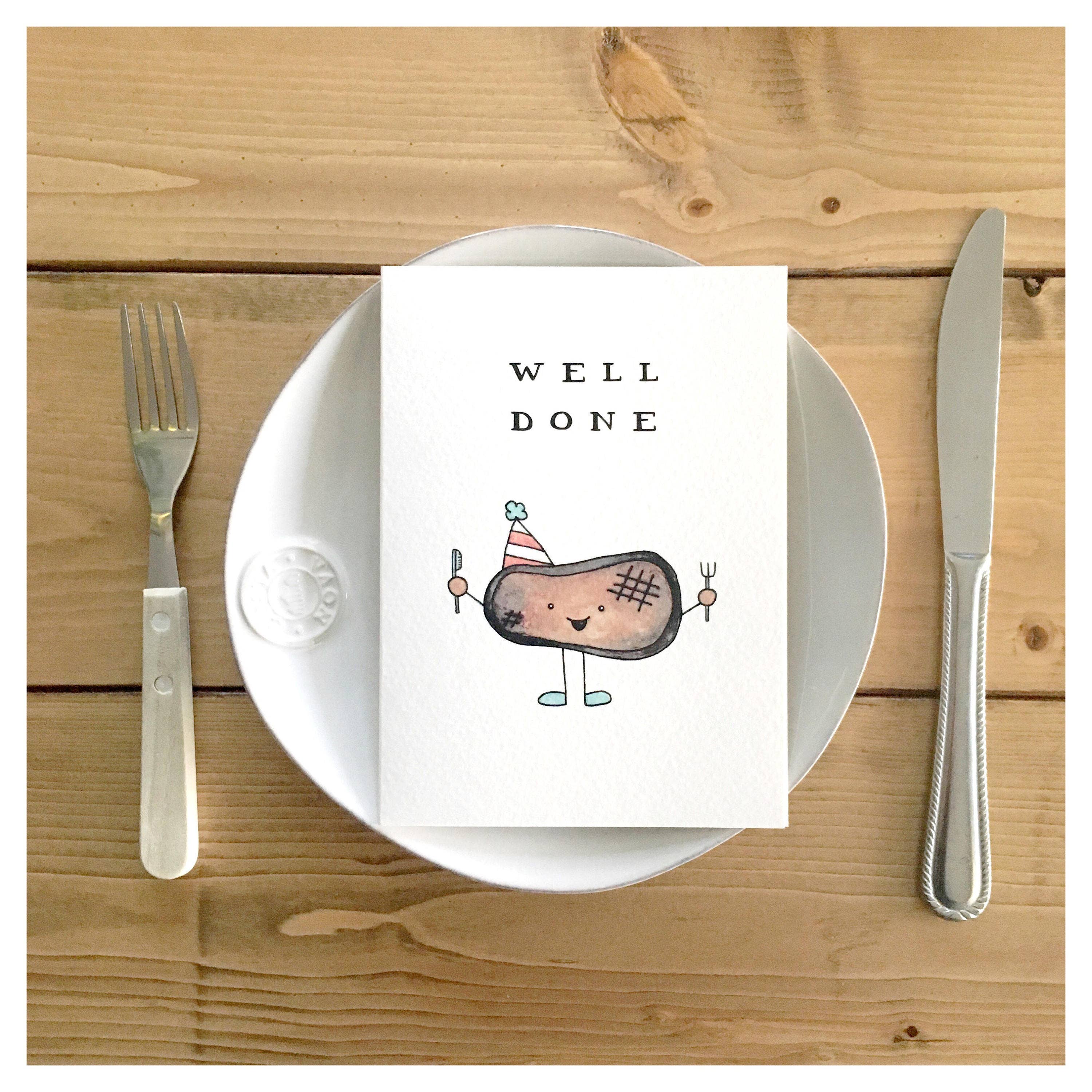 kenziecards - Wholesale Congratulations Card - Congrats – Punny Card with a "Well Done" Steak Illustration 0