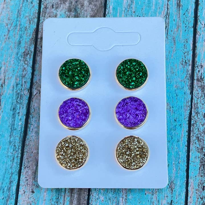 3 pk Earrings - Mardi Gras for wholesale by Southern Heart Designs