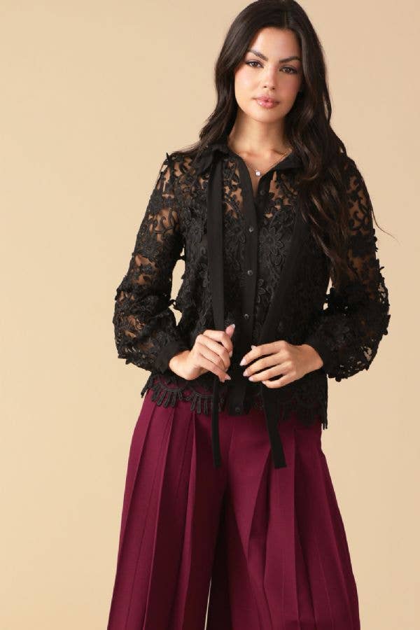 Black A lace top featuring shirt - IT13324 for wholesale on Faire0