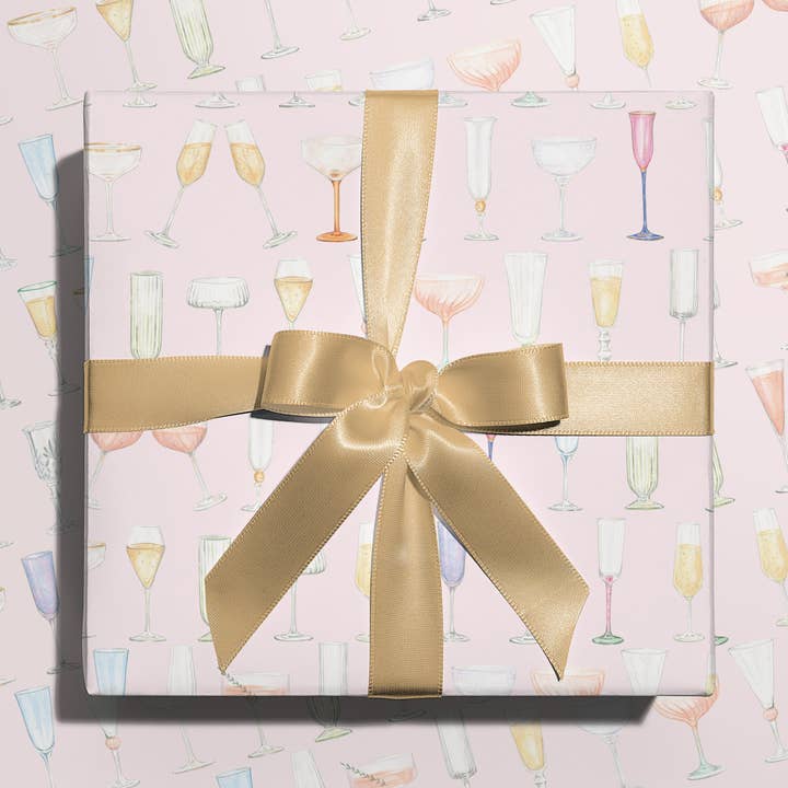 Bicchieri da champagne in rosa, carta da regalo, fogli singoli, per la vendita all'ingrosso da parte di By Antonia Illustration