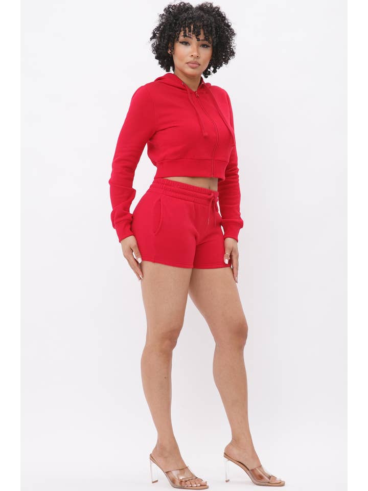 Boswell - Wholesale Lounge Set - Women's - French Terry Hoodie and Short Set With Pockets4
