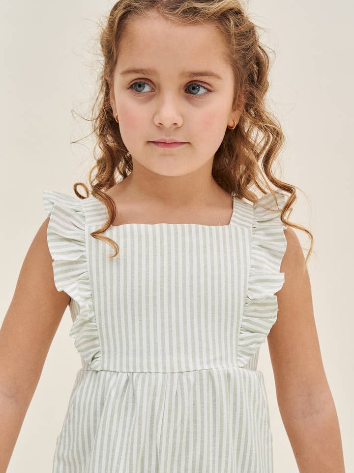 Meisjes lange gestreepte jumpsuit met bandjes en strik op de rug voor wholesale door Dadati