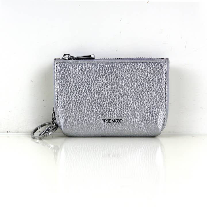 Joan - Recycled Vegan Pouch - Silver Pebbled for wholesale on Faire