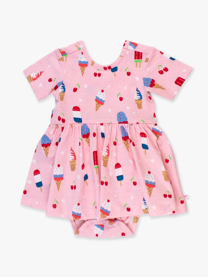 RuffleButts + RuggedButts - Wholesale Romper - Kids - Baby Girls Sweet Freedom Knit Short Sleeve Twirl Romper