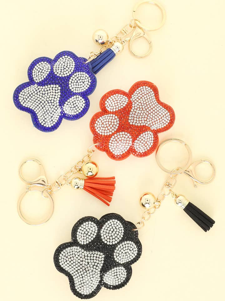 Game Day Rhinestone Pave Paw Print Keychain for wholesale by SP Sophia Collection