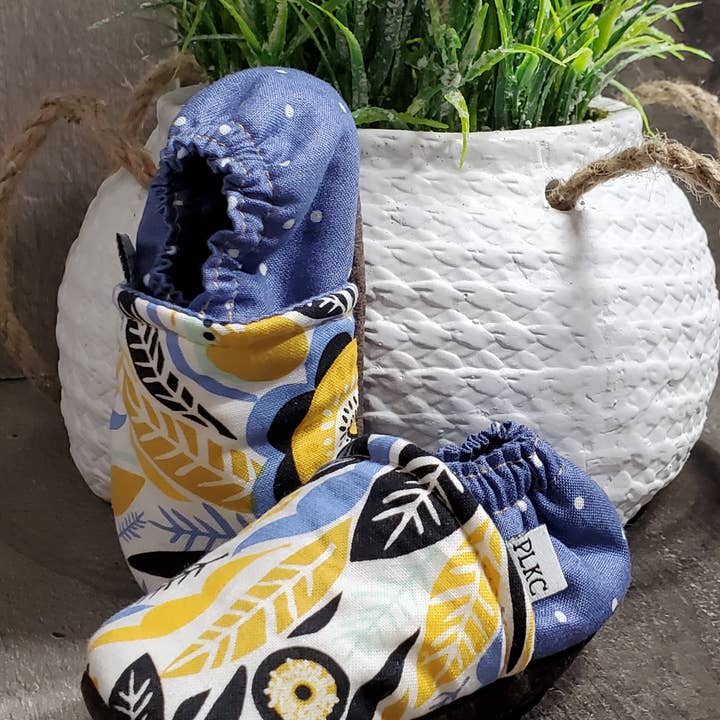 PLKC Blue Floral Moccasin for wholesale by Piper Lane Kids Co