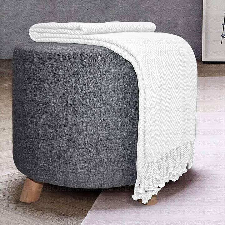 Ringspun Cotton Throw Blankets with Tassels Ivory 50''x60'' for wholesale by COZY HOMES COLLECTION