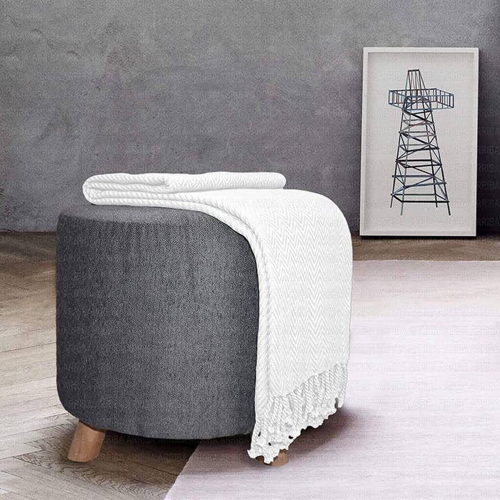 COZY HOMES COLLECTION - Wholesale Throw Blanket - Ringspun Cotton Throw Blankets with Tassels Ivory 50''x60''