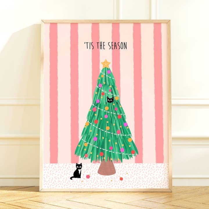 Tis the Season Cat Christmas Illustration Print - A3/A4/A5 for wholesale by Ditsy & Stitch