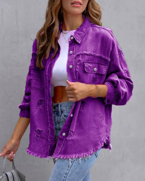 HIDDENBRAND - Wholesale Denim Jacket - Women's - Ripped Loose Denim Jacket11