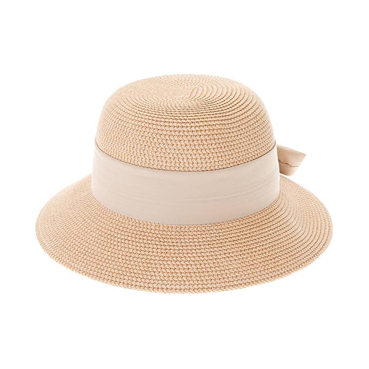 DNMC - Wholesale Bucket Hat - Women's - Heather Straw Bucket Hat W/ Sash - Women's UPF 50+ Sun Hat