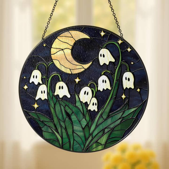 TMLECOM LTD – wholesale Suncatcher – Ghost Flower Stained Glass Suncatcher, Cute Halloween Decor2