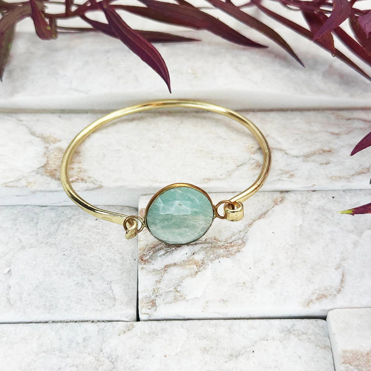 Anju Jewelry - Wholesale Bangle Bracelet - Gold Plated Bracelet with Semi-Precious Stone - Amazonite
