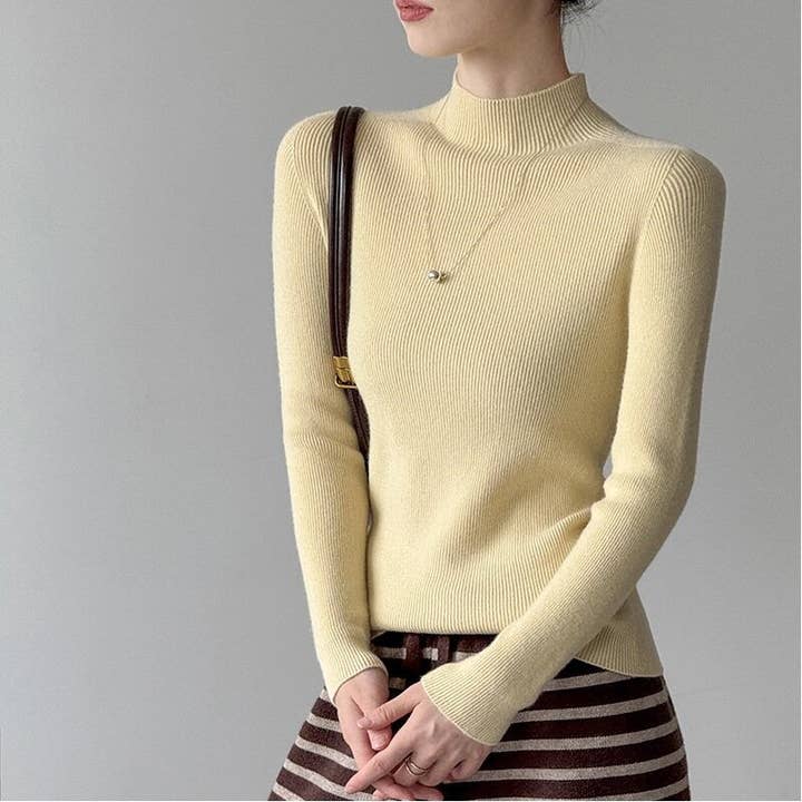 Jersey ajustado de cuello semi alto de color sólido para venta al por mayor de Ekartini