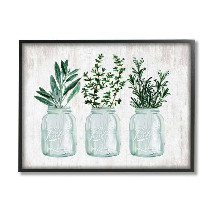 Stupell Industries – wholesale Art print – Kitchen Herb Trio Garden Spices Country Glass Jars Framed