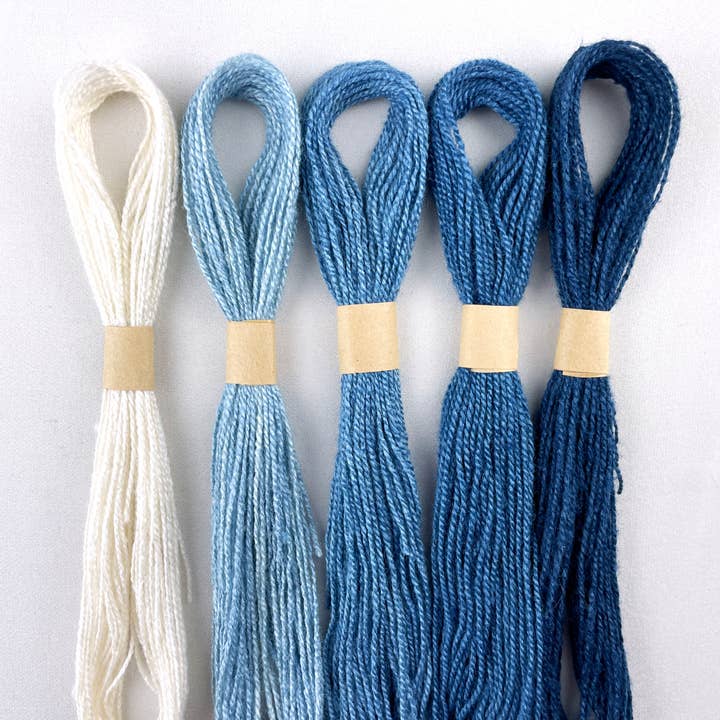 Cedar Dell Designs - Wholesale Embroidery/Cross Stitch Supplies - Indigo Dyed Silk Embroidery Floss - Ombre Set of Blue Thread