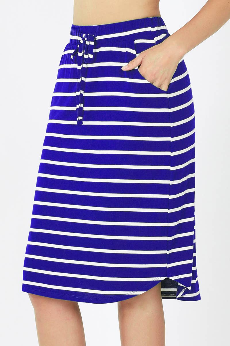 42POPS – Großhandel Rock – Damen – .Stripe Self Tie Tulpen-Saum Rock1