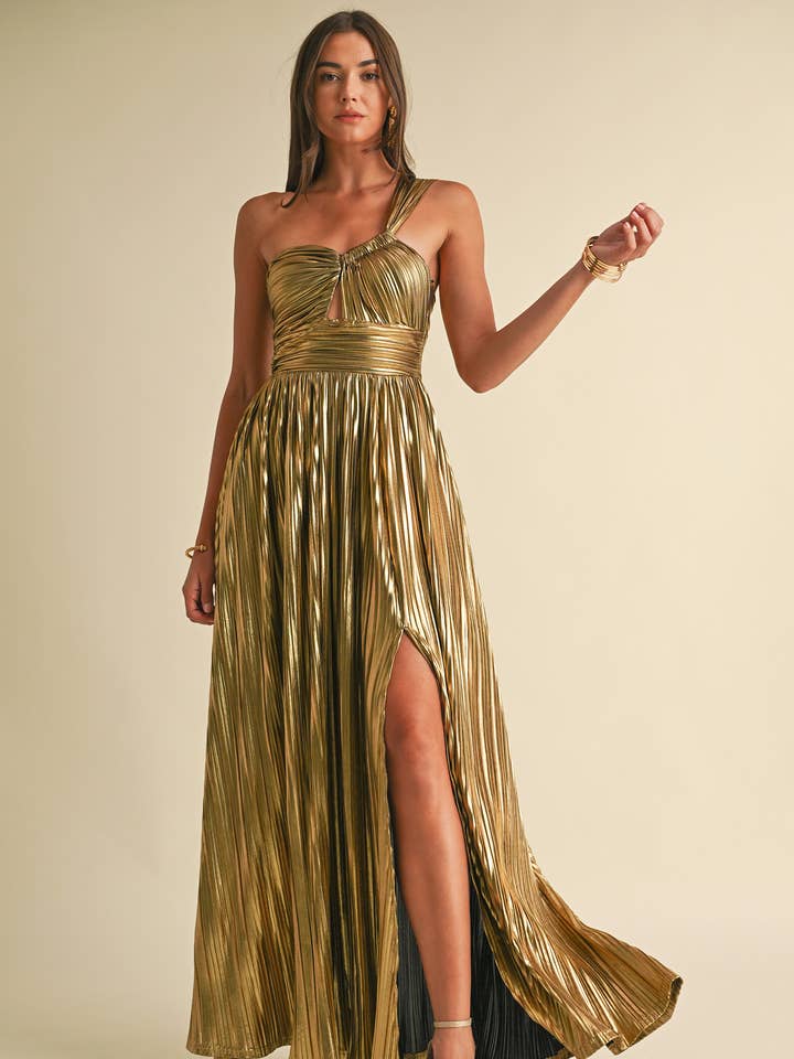Metallic Pleat Maxi Dress for wholesale by Endless Blu