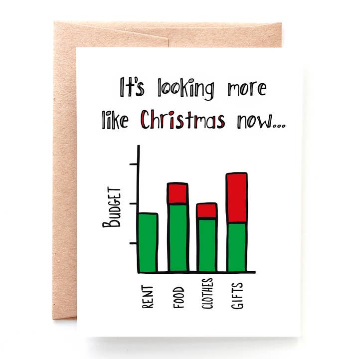 Holiday Budget Christmas Card for wholesale by Yellow Daisy Paper Co.