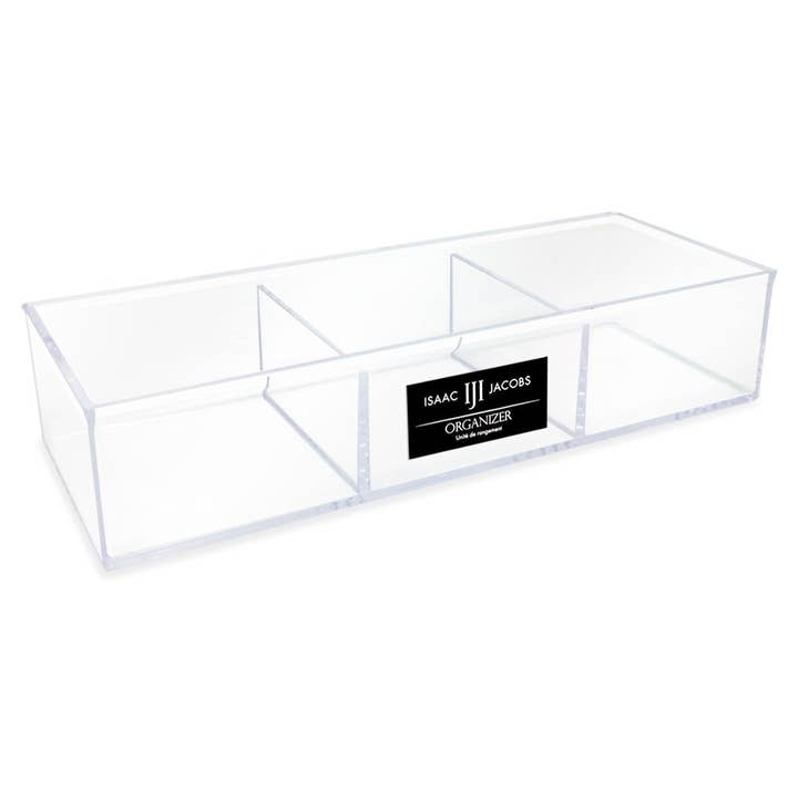 Isaac Jacobs Large 3-Compartment Clear Acrylic Stackable Organizer (12.9" L x 5" W x 2.7" H), Multi-Sectional Tray & Storage Solution for Makeup, Craft Supplies & More, for Bathroom, Kitchen, Office for wholesale by Isaac Jacobs International