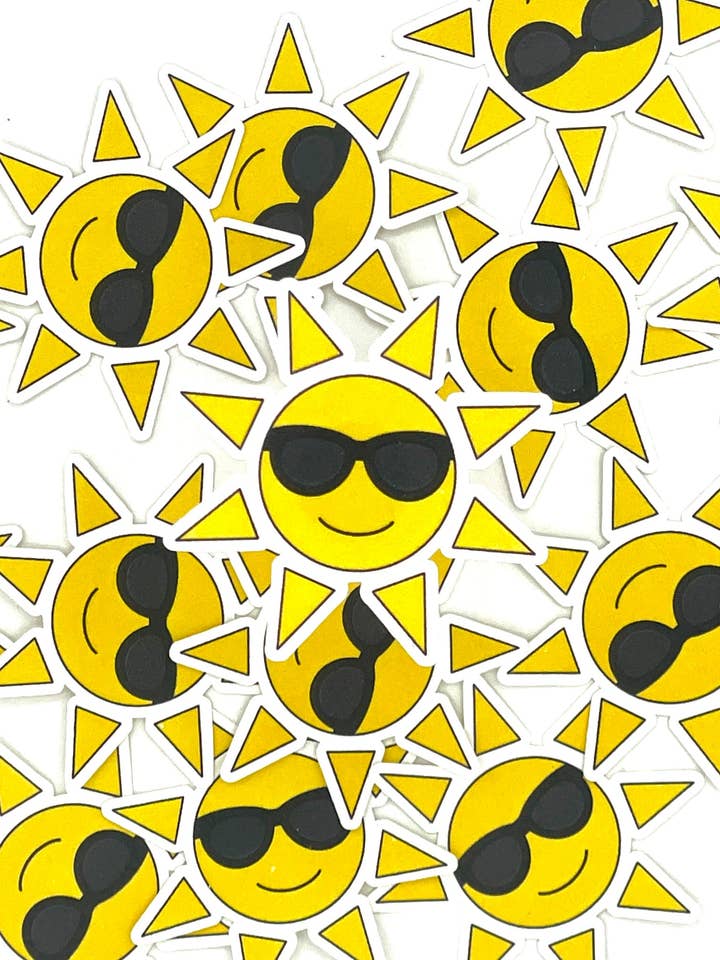 Sol med solbriller klistermærke for engroshandel hos The Sticky Supplies