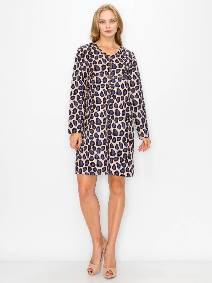 Aurora suède jurk met V-hals en stretch - Cheetah-print voor wholesale door Joh Apparel