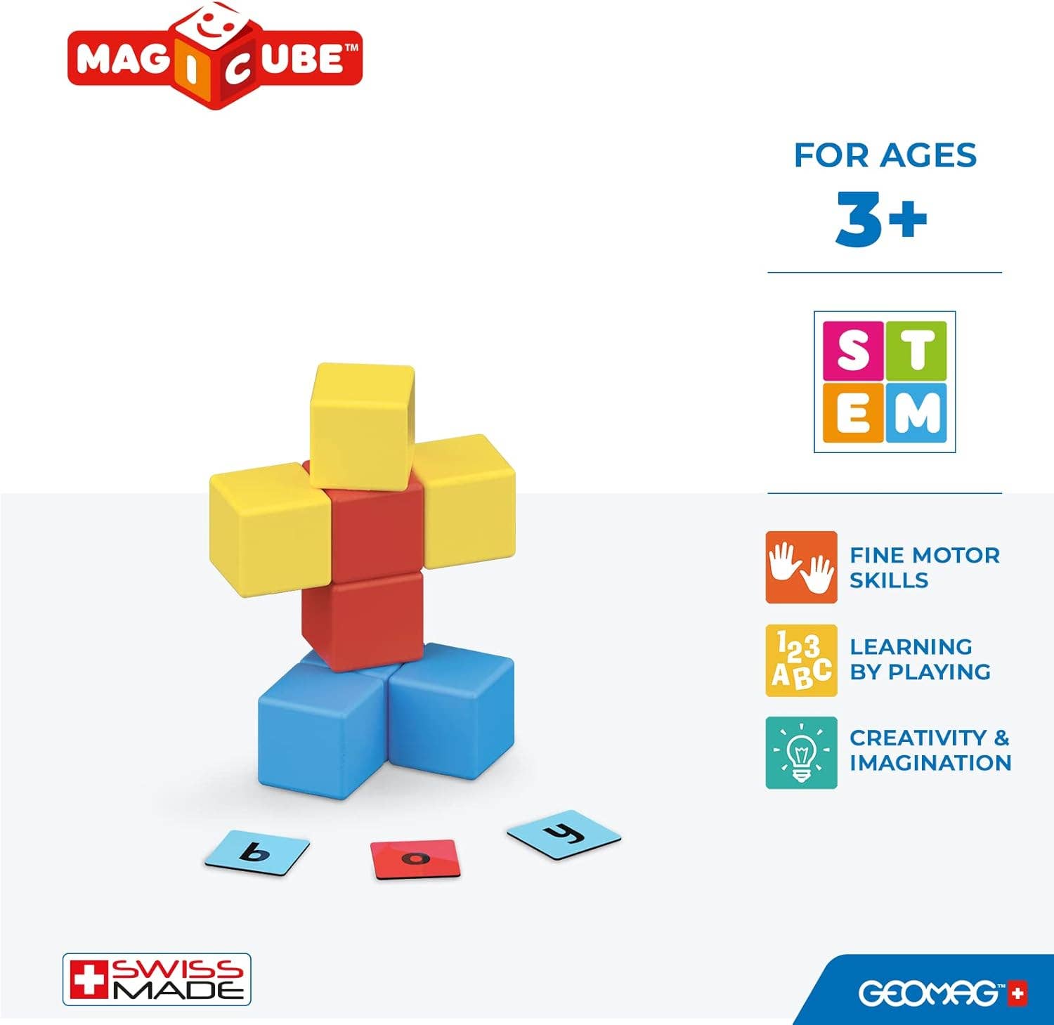 GEOMAGWORLD USA - Vente Jeu construction – enfant - Geomag™ Magicube Apprendre les Mots 55 Pièces Ensemble de Construction STEM3