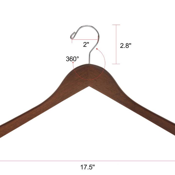 Quality Hangers - Wholesale Clothes Hangers - W021 Semi Curved Wooden Hangers, 17.5" Walnut - 80 Hangers12