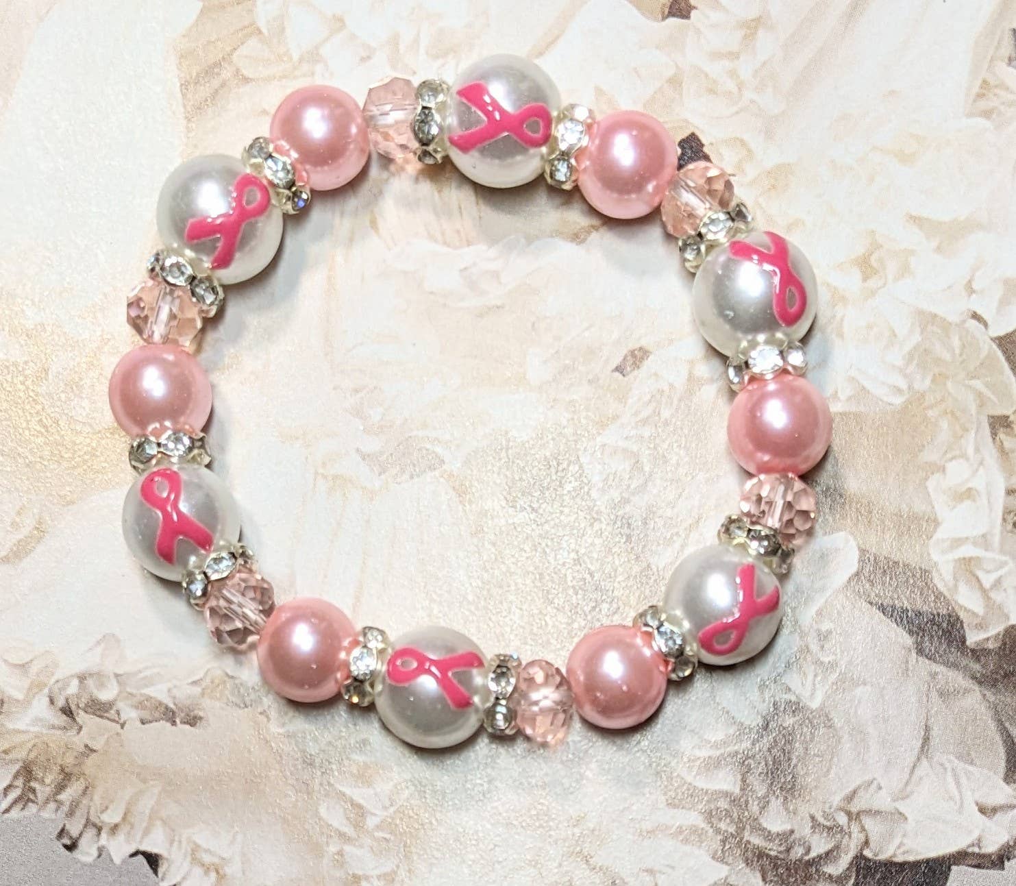 Fiona Accessories - Vendita all'ingrosso Bracciale con perline - Braccialetto Nastro Rosa Perla Consapevolezza del Cancro al Seno 3 Stili