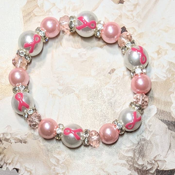 Fiona Accessories - Vente Bracelet de perles - Bracelet Ruban Rose Perle Sensibilisation au Cancer du Sein 3 Styles