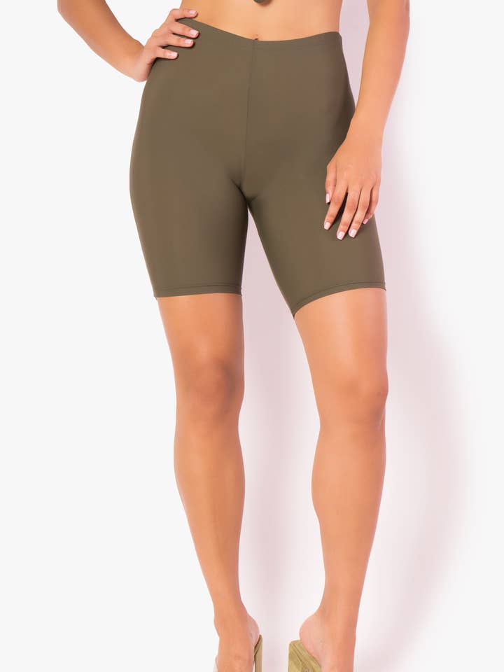 Olive High Waisted Biker Shorts for wholesale by Playsuit Apparel
