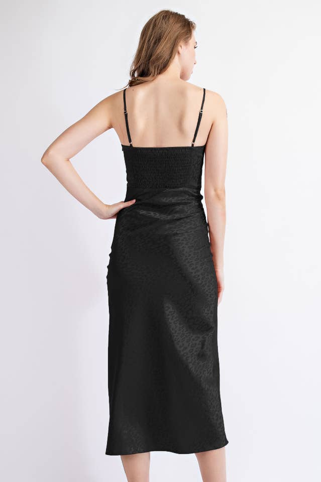 Edit by Nine – Engroshandel Kjole - Dame – Td1584 Satin Jacquard Slipkjole med Udsnit og Rynket Livstykkedetalje