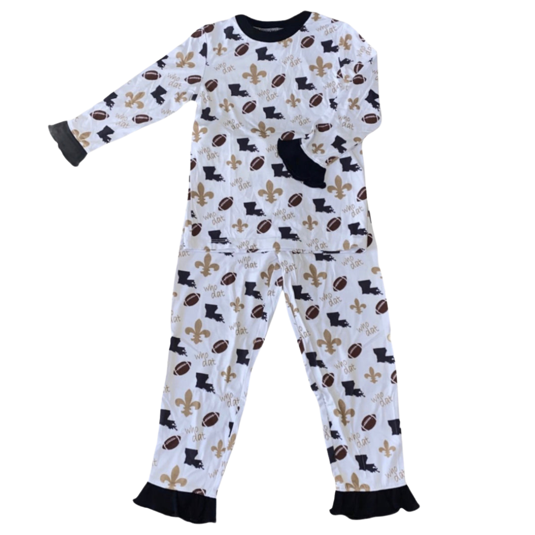 Belle Cher - Wholesale Sleepwear Set - Kids - Who Dat Ruffle Bamboo Pajamas0