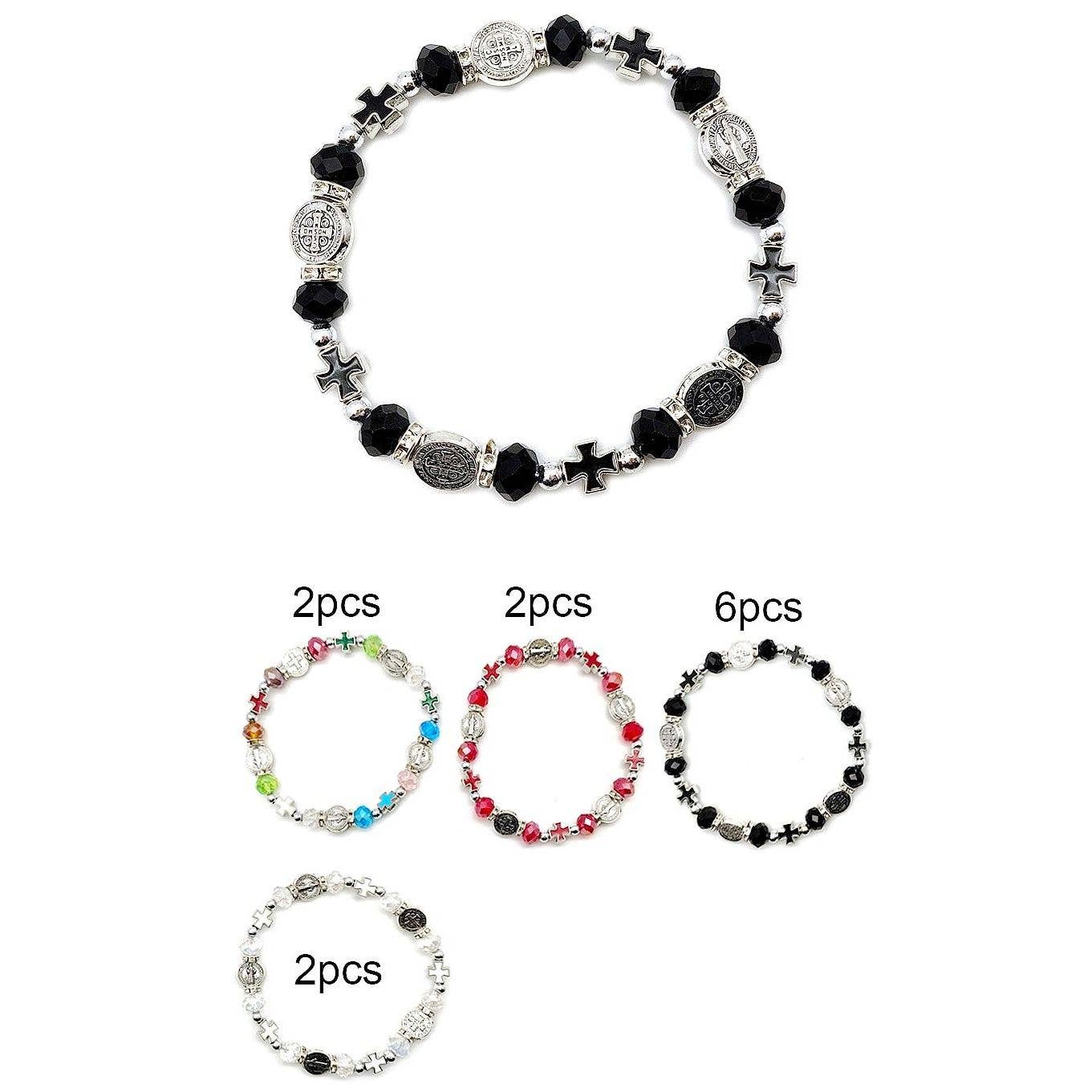 Diacly - Wholesale Prayer Beads Bracelet - 12pk Saint Benedict Benito Cross Stretch Bracelet1