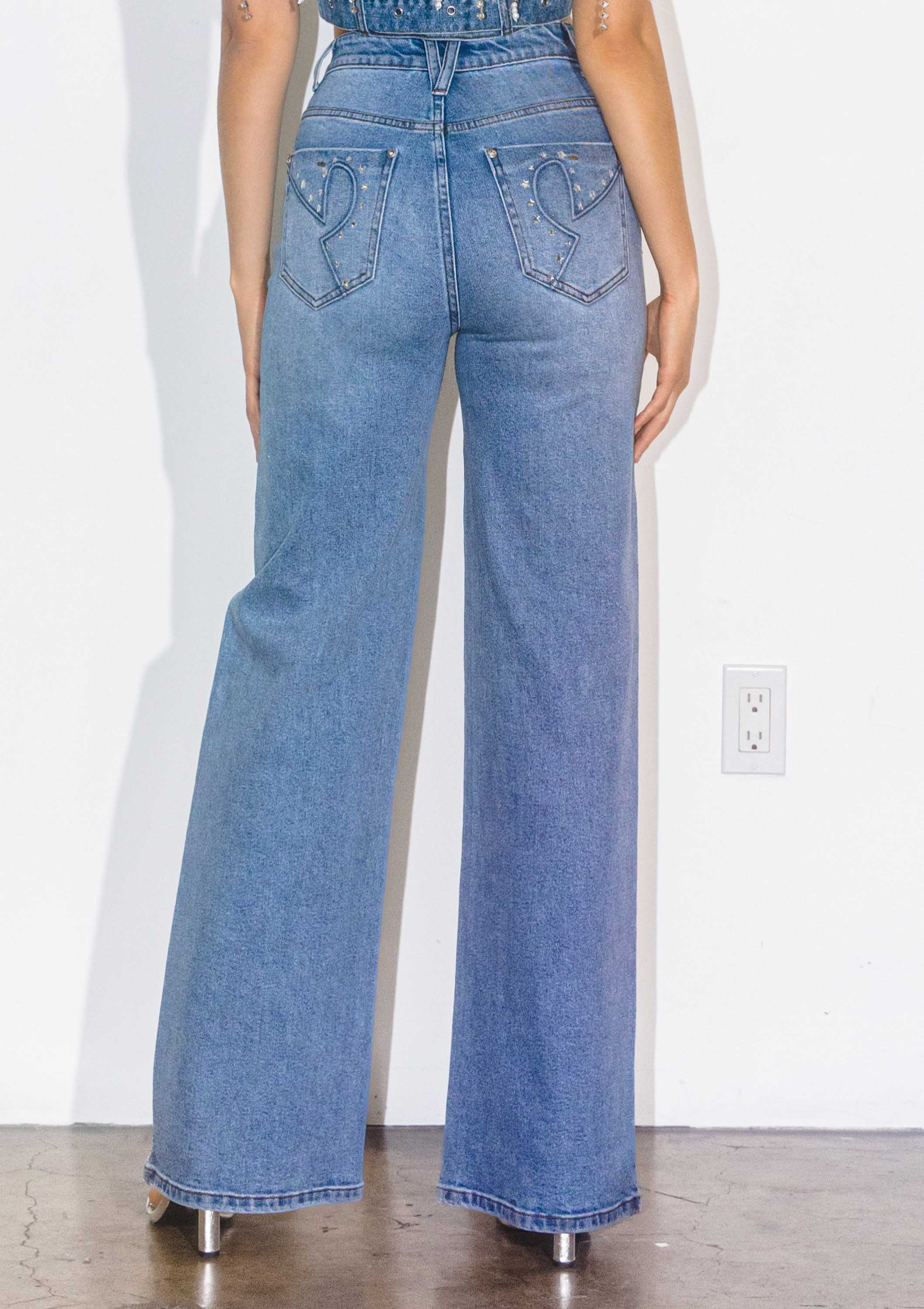 Pierre moyenne Jean à jambes larges Star Strass Western en vente sur Faire2