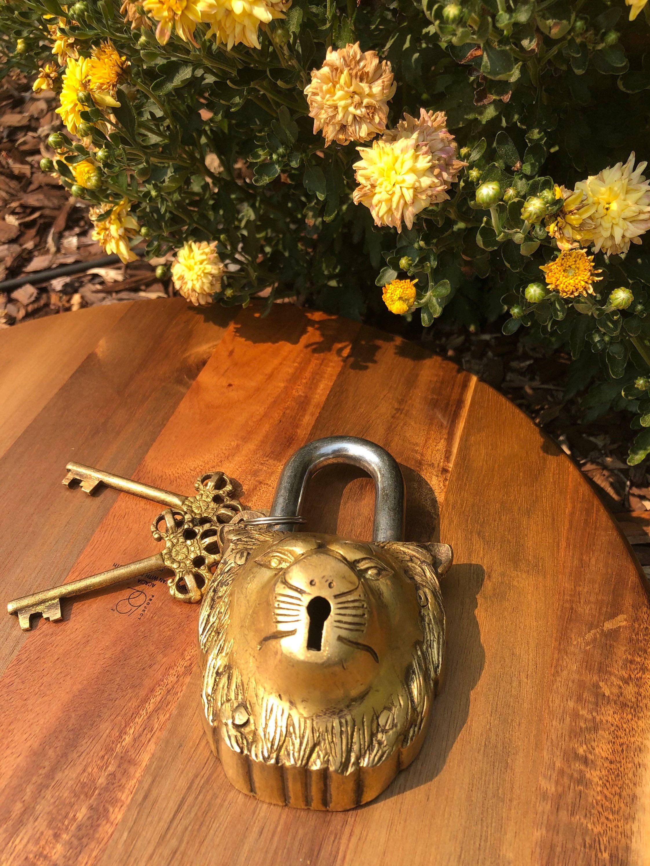 Like International - Venta al por mayor Figura decorativa - Candado de templo vintage de latón único de león1