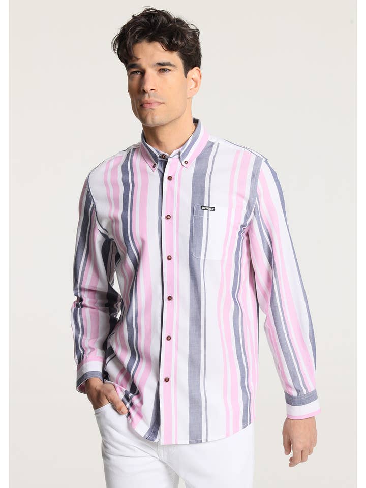 Estampado SIX VALVES - Camisa de manga larga oxford con raya de venta al por mayor en Faire