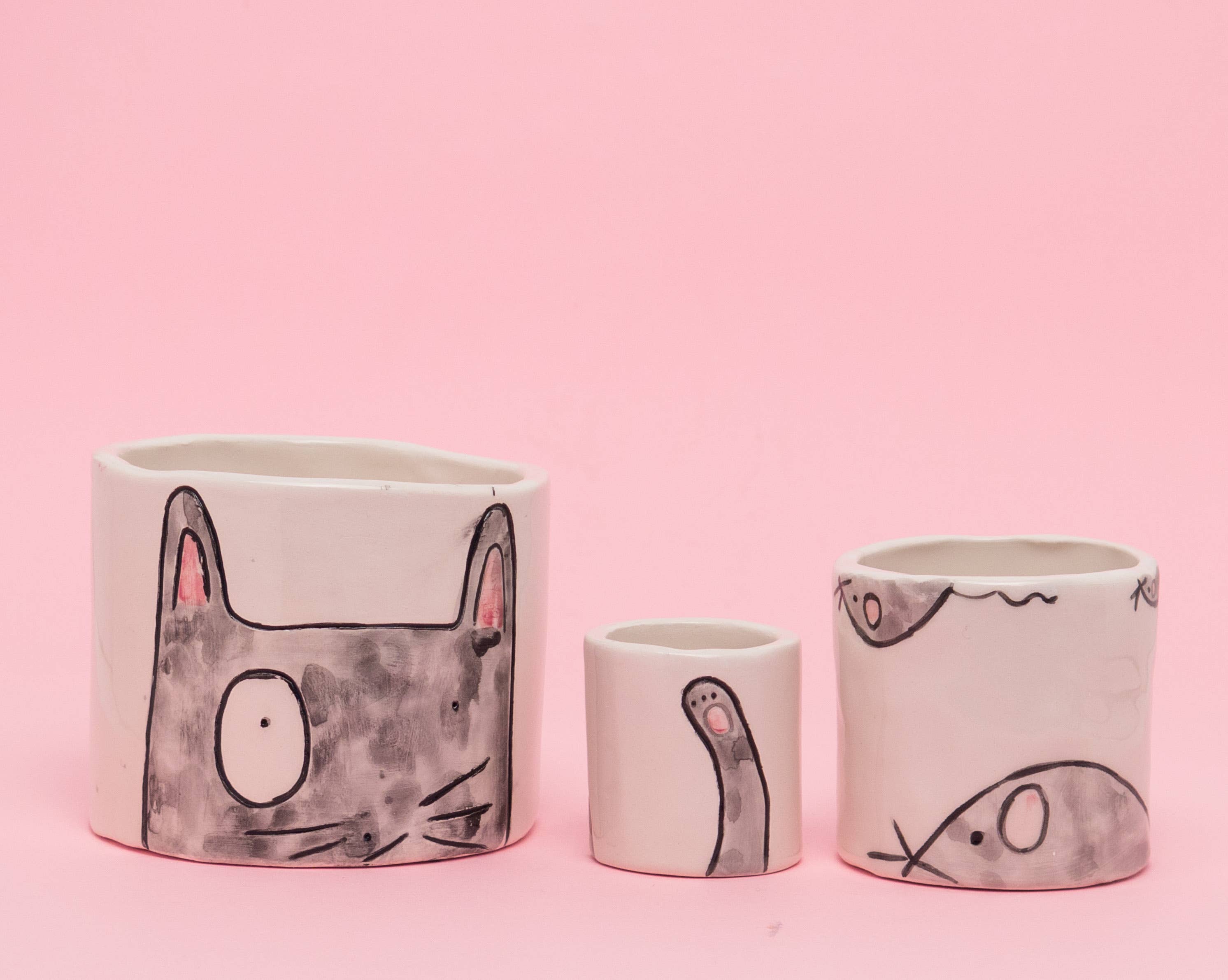 Paulina Marra Ceramics - Venta al por mayor Macetas - Conjunto Gonzalo Trio: Macetas de Gato Artesanales en 3 tamaños11