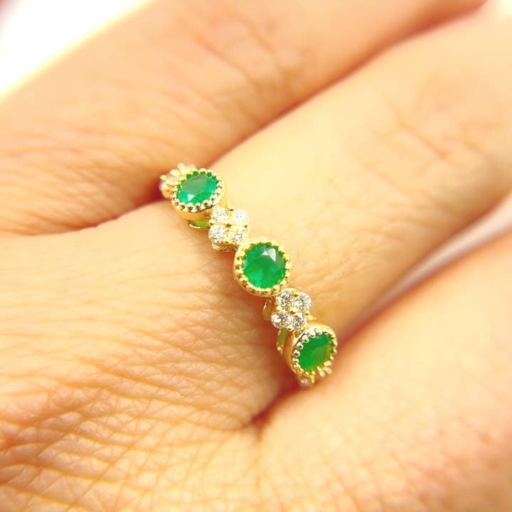 Yellow 14K Solid Gold Diamond and Emerald Ring. RAC01373EM for wholesale on Faire3