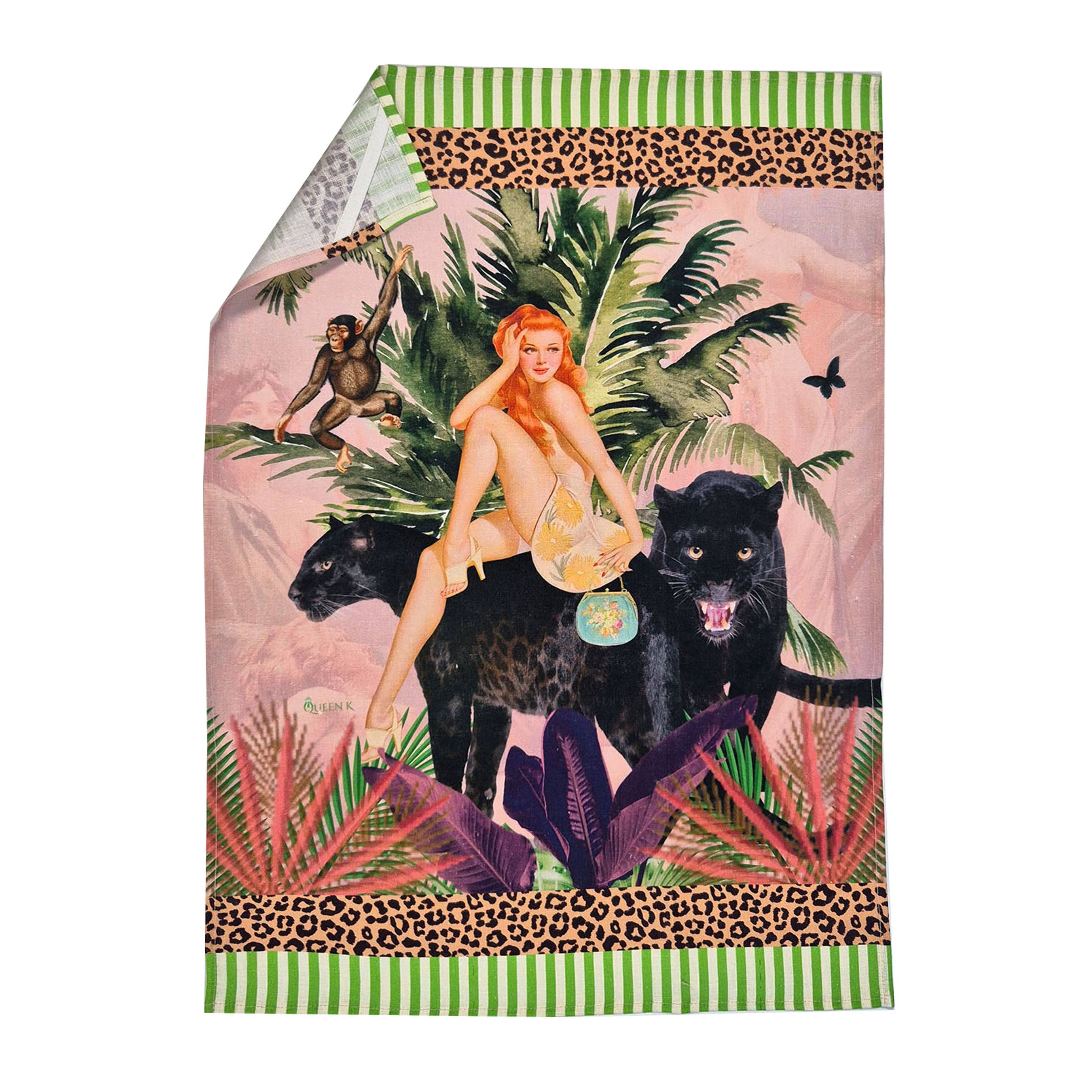 Queen K - Wholesale Tea towel - Jungle Walk Pink Wild Glamour 100% Linen Tea Towel2