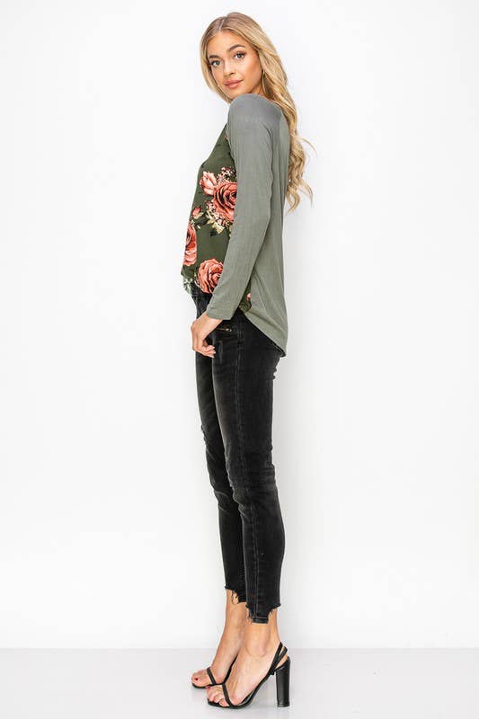 A.gain - Wholesale Tunic - Women's - 10759L296 - STRIPE AND FLORAL PRINT COLOR BLOCK TOP16