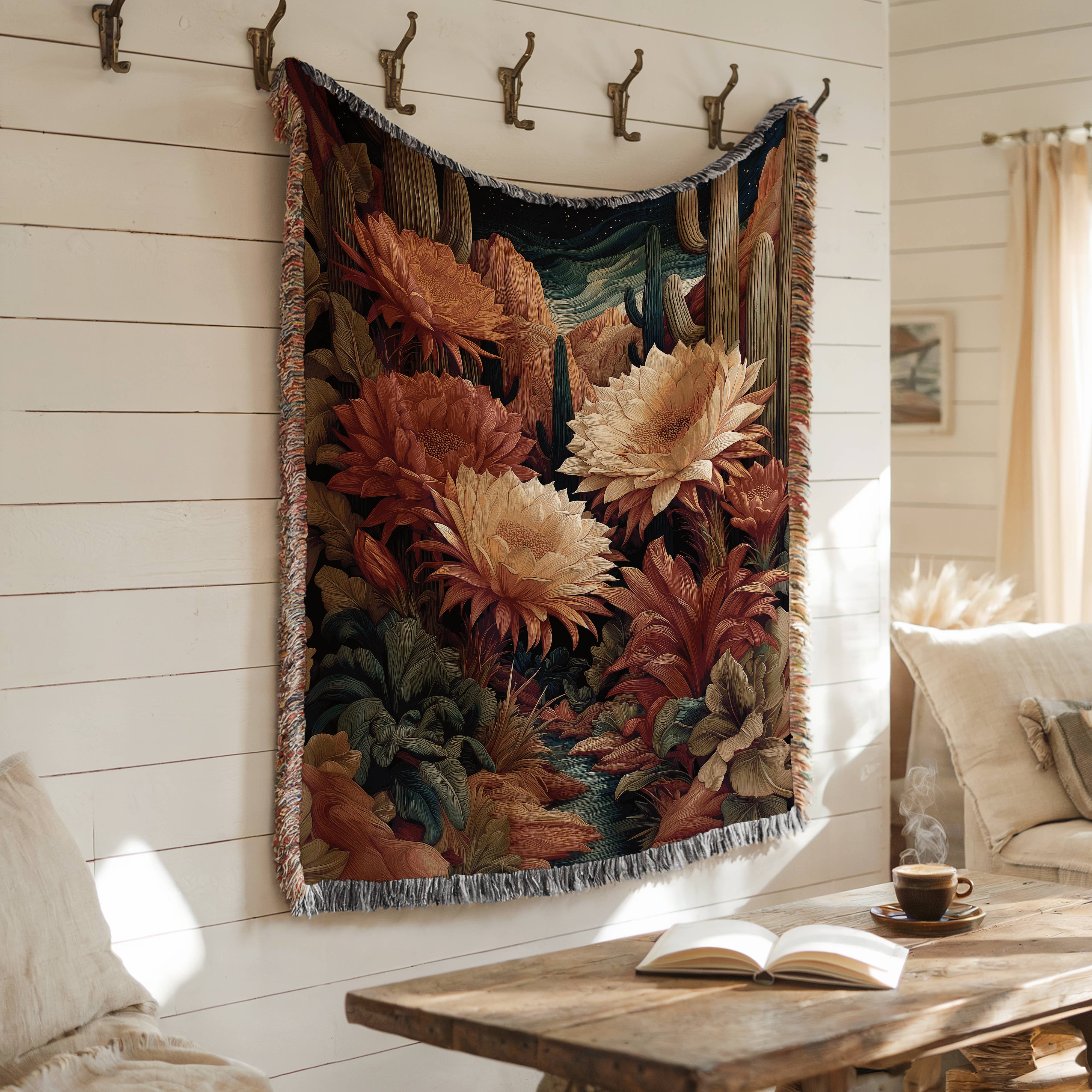 CasaIuliia - Wholesale Throw Blanket - Desert Cactus Bloom Woven Blanket, Southwestern Floral Decor4
