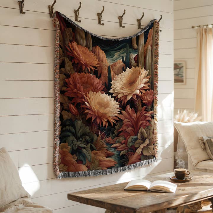 CasaIuliia - Wholesale Throw Blanket - Desert Cactus Bloom Woven Blanket, Southwestern Floral Decor4