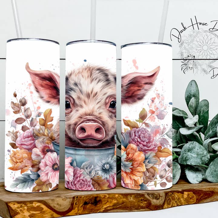 Gobelet printanier pour porcelet, cochon, floral, bébé animal, ferme pour la vente par Dark Horse Dream Designs LLC