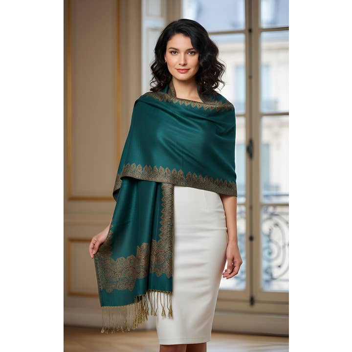 SERENITA - Wholesale Scarf - Women's - Pashmina Scarf Paisley Border Reversible Wrap Wedding Shawl4