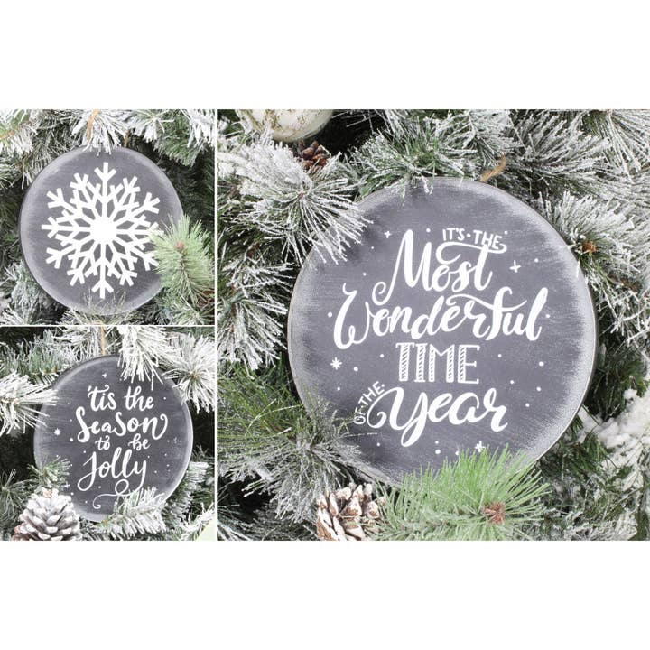 Kurated Korner - Wholesale Ornament Set - AuldHome Design 8" Chalkboard Sign Ornaments, 3pc Set