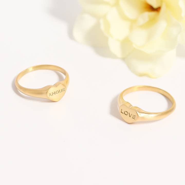 WJW – Engroshandel Signetring – 18K Guld PVD Rustfrit Stål Amour Hjerte Signet Ring
